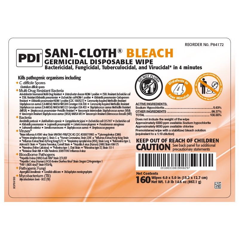 SaniCloth® Bleach Germicidal Disposable Wipe PDI Healthcare